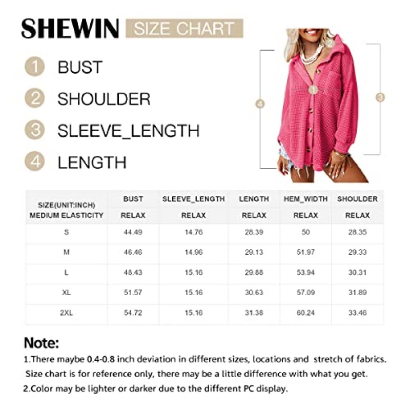 SHEWIN Womens 와플 니트 버튼 다운 셔츠 캐주얼 긴팔 샤켓 자켓 남자 친구 탑 블라우스 루즈 피트