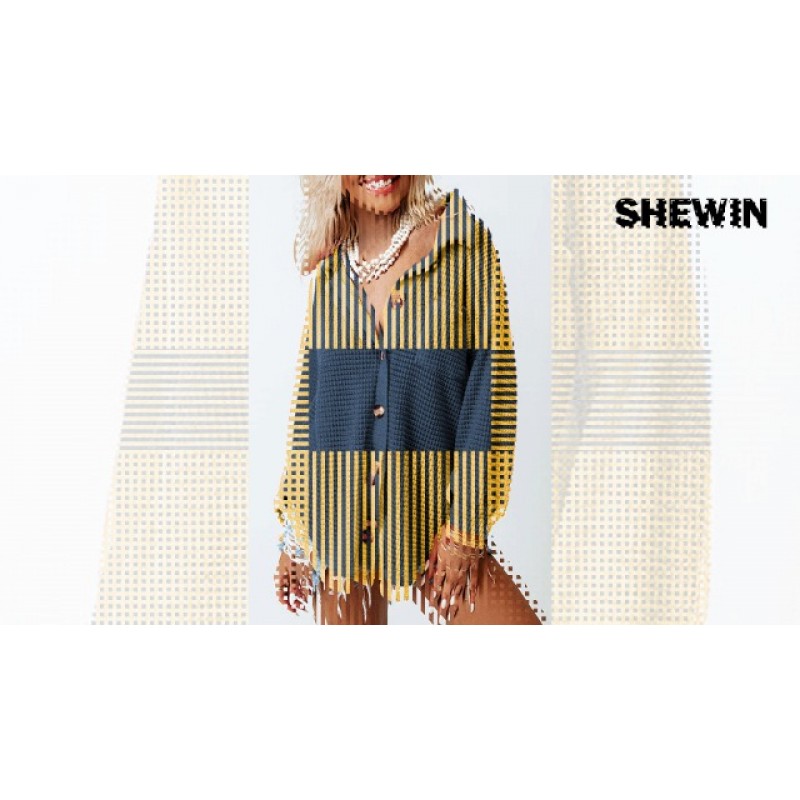 SHEWIN Womens 와플 니트 버튼 다운 셔츠 캐주얼 긴팔 샤켓 자켓 남자 친구 탑 블라우스 루즈 피트