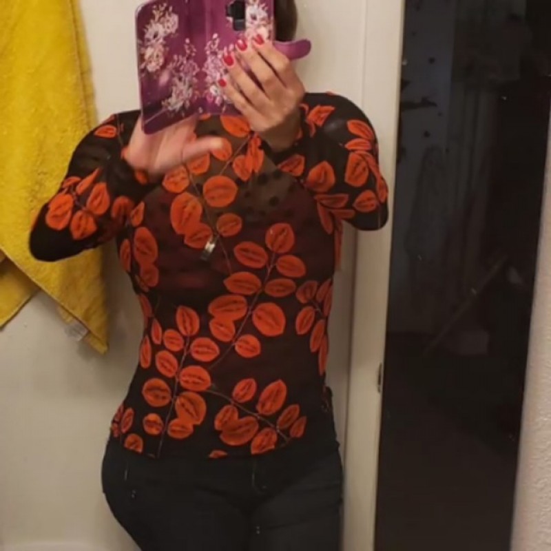 Kate Kasin 여성용 메쉬 탑 긴 소매 쉬어 블라우스 섹시한 셔츠 하이 넥 클럽웨어