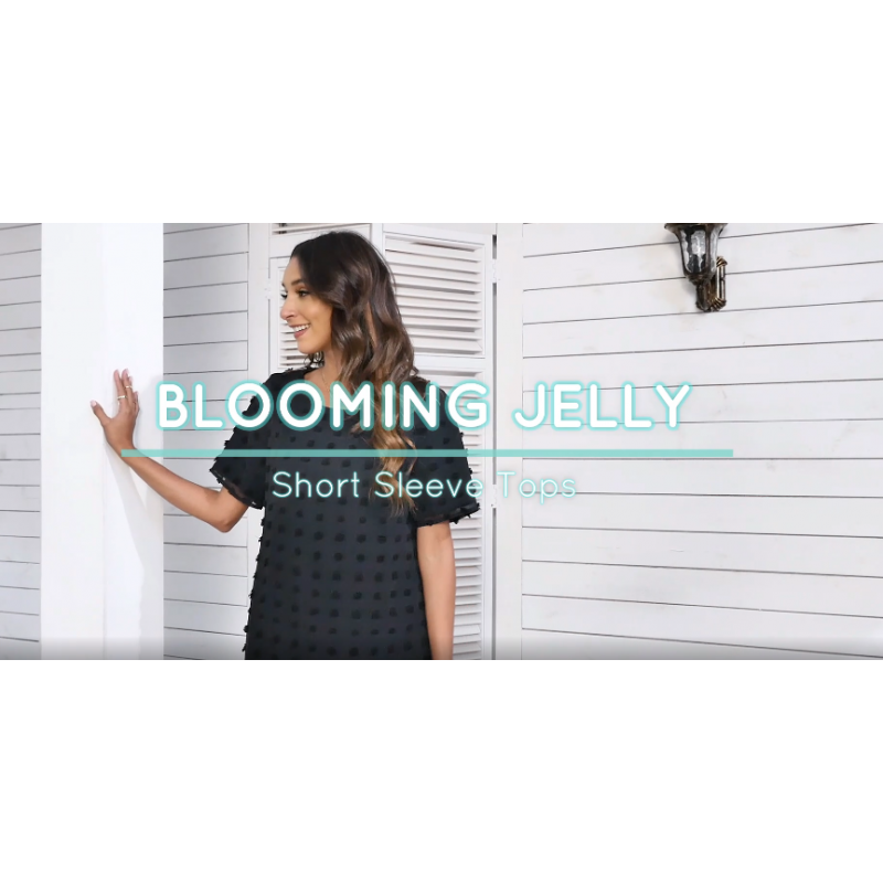 Blooming Jelly Womens 쉬폰 블라우스 여름 캐주얼 라운드 넥 반소매 Pom Pom 셔츠 탑