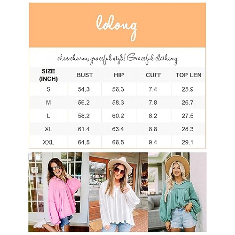 LOLONG Womens Collared V 넥 긴 소매 탑 Dressy 캐주얼 가을 루즈 비즈니스 작업 블라우스