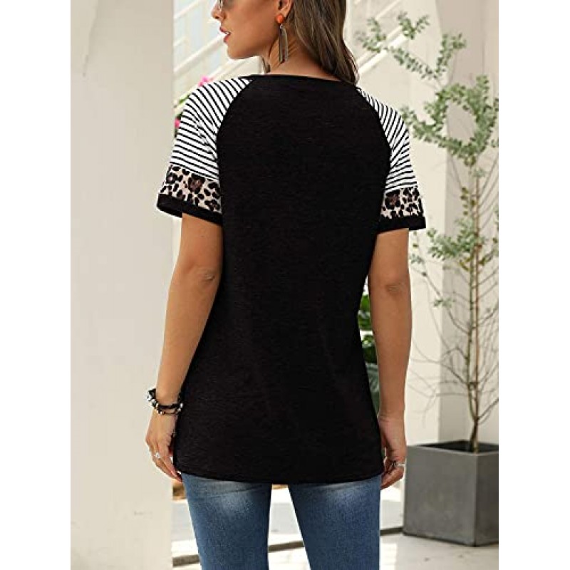 Adibosy 여성 여름 캐주얼 셔츠: 반소매 스트라이프 튜닉 탑 - 여성용 크루넥 티셔츠 블라우스