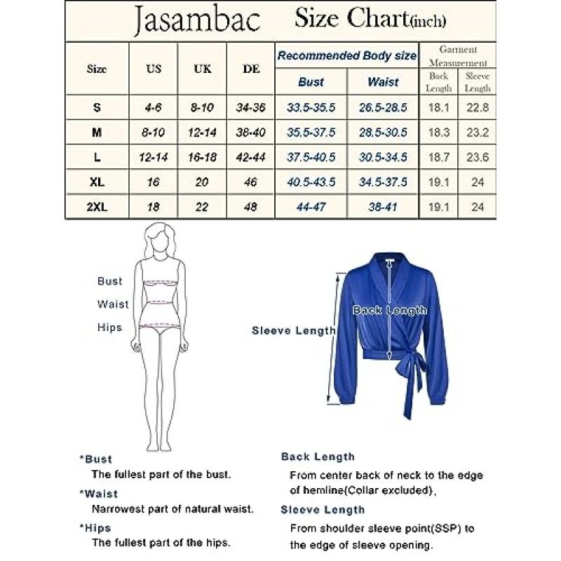 JASAMBAC 여성용 새틴 실크 블라우스 2023 Dressy 캐주얼 가을 작물 긴 소매 V 넥 착용 탑