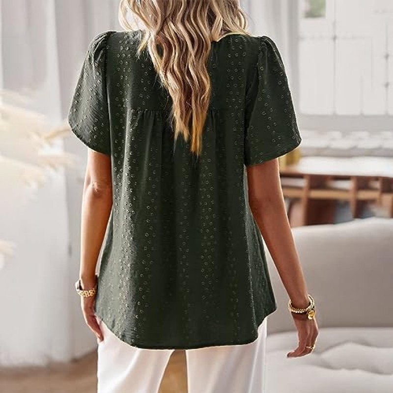 Falechay Womens Summer Tops 크루넥 반소매 셔츠 캐주얼 시폰 블라우스 흐르는 레이스 밑단 Boho Clothing Fashion 2023