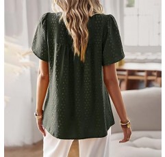 Falechay Womens Summer Tops 크루넥 반소매 셔츠 캐주얼 시폰 블라우스 흐르는 레이스 밑단 Boho Clothing Fashion 2023