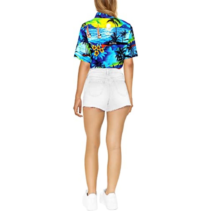 LA LEELA 여성용 트로피컬 블라우스 드레스 셔츠 버튼 다운 반팔 비치 하와이 여름 셔츠 여성용