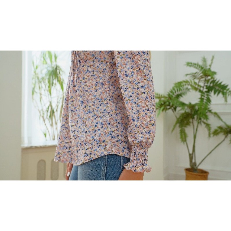 LOMON 여성용 긴팔 블라우스 가을 스모크 튜닉 탑 패션 V 넥 셔츠 캐주얼 루즈 플리츠 티셔츠