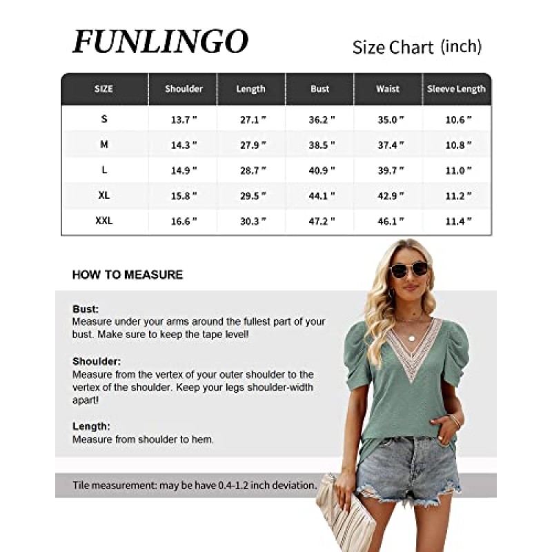 Funlingo 여성 2023 여름 꽃잎 반팔 티셔츠 캐주얼 V 넥 아일렛 탑 튜닉 블라우스