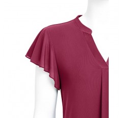 VALOLIA Womens 블라우스 여름 V 넥 프릴 반팔 탑 더블 레이어 블라우스 꽃 무늬 셔츠