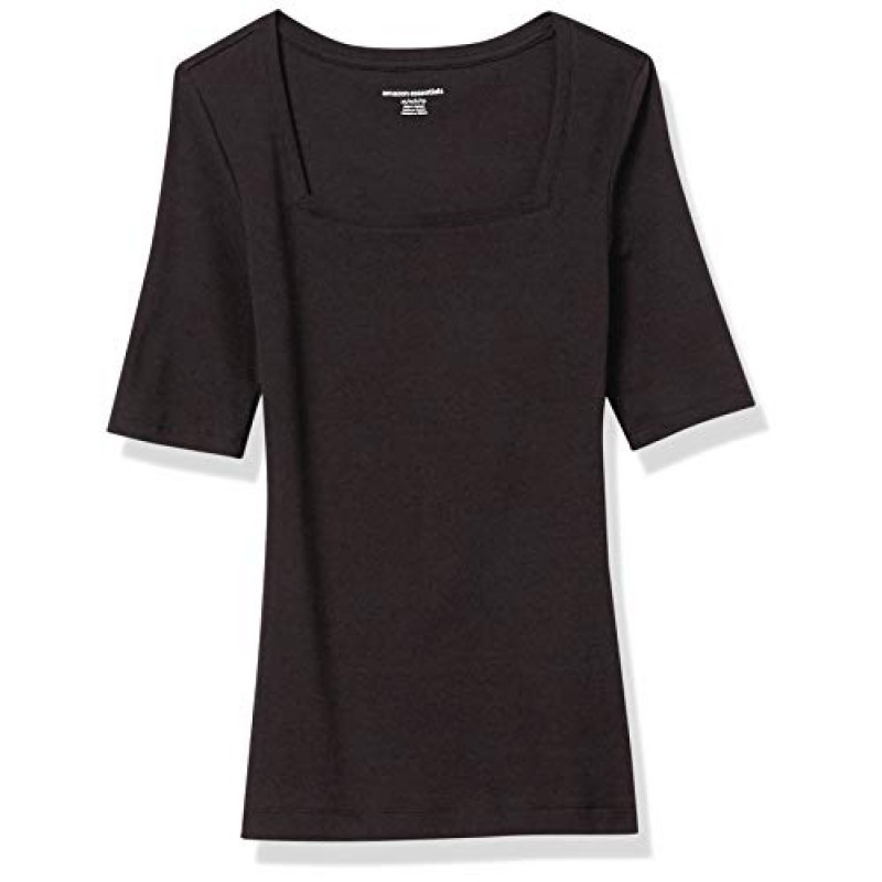 Amazon Essentials 여성 슬림핏 하프 슬리브 스퀘어 넥 티셔츠