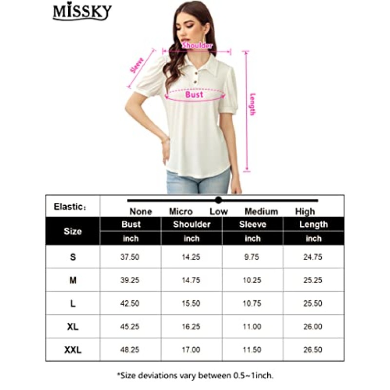 MISSKY 여성용 캐주얼 반소매 탑 V 넥 셔츠 여름용 블라우스