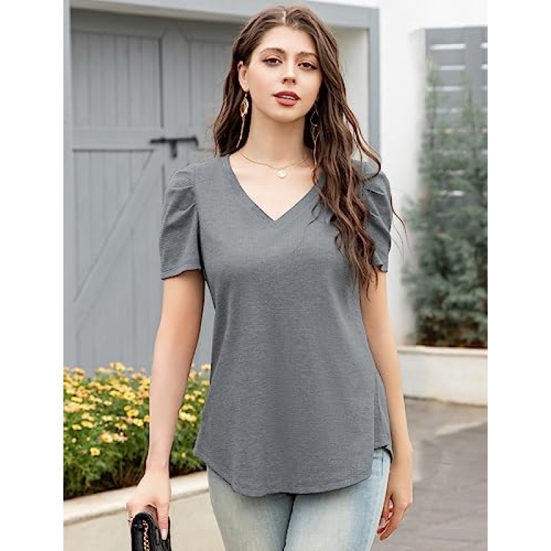 Traleubie Womens Tops 반소매 셔츠 Dressy 캐주얼 블라우스 튜닉 탑, S-XL