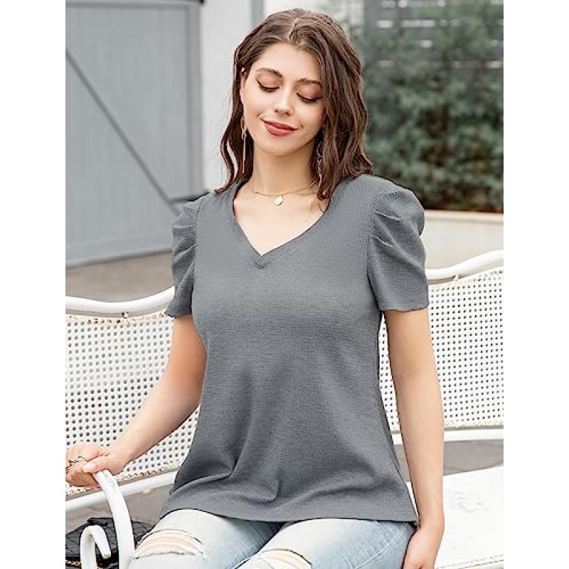 Traleubie Womens Tops 반소매 셔츠 Dressy 캐주얼 블라우스 튜닉 탑, S-XL