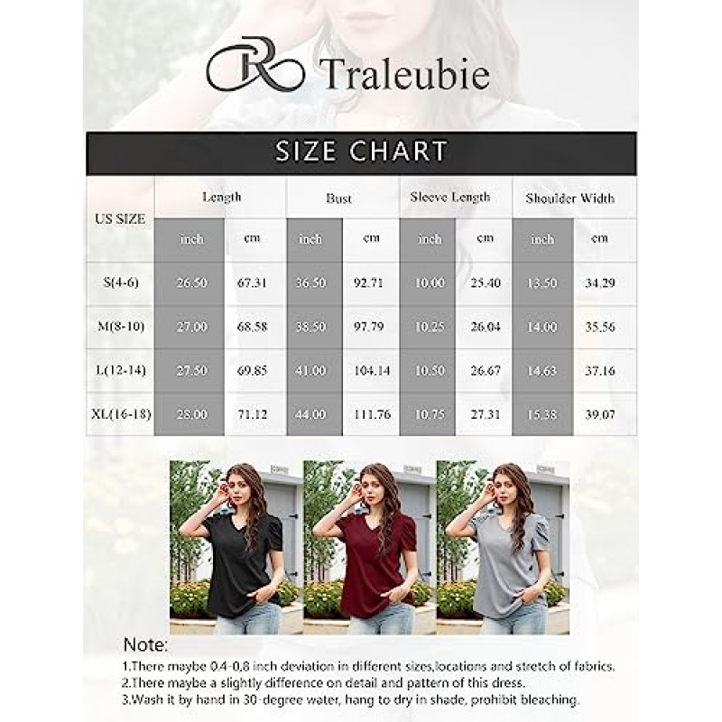 Traleubie Womens Tops 반소매 셔츠 Dressy 캐주얼 블라우스 튜닉 탑, S-XL