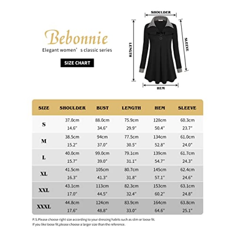 Bebonnie Womens 긴 소매 캐주얼 라펠 V 넥 풀오버 튜닉 블라우스 탑 (버튼 포함)