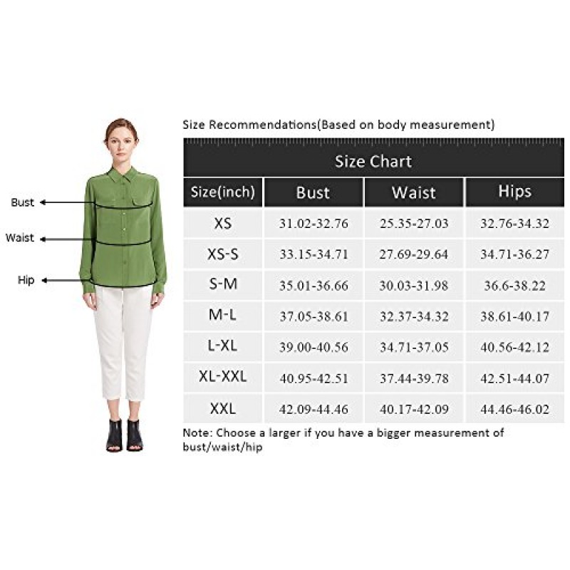여성용 LilySilk 실크 셔츠 100% 긴 소매 여성용 셔츠 18 Momme 실크 탑