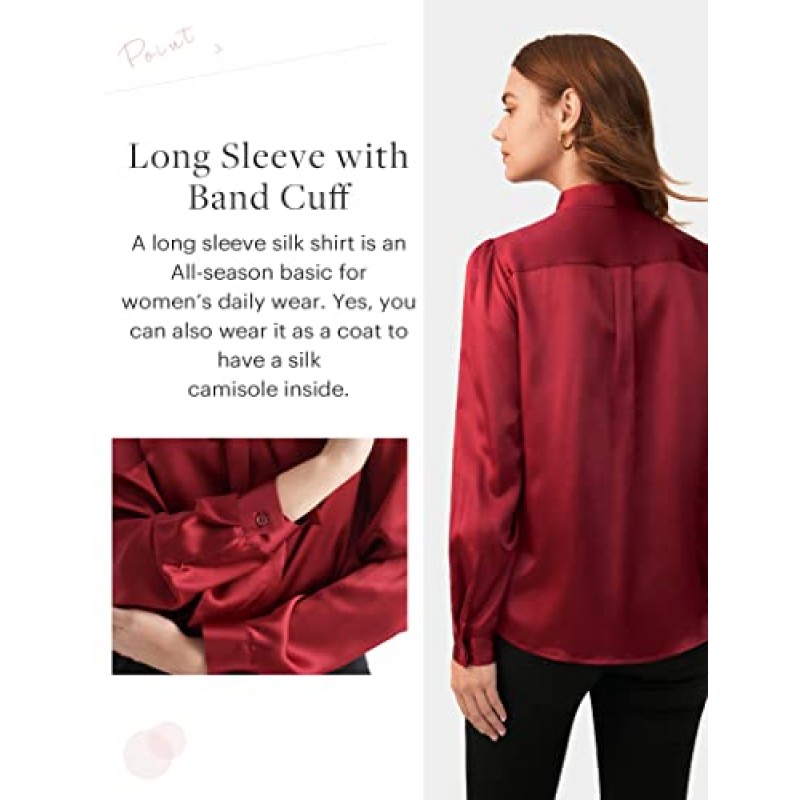 LilySilk 나비 넥타이 넥 실크 블라우스 여성용 긴 소매 여성용 탑 버튼 VintageReal 실크 셔츠
