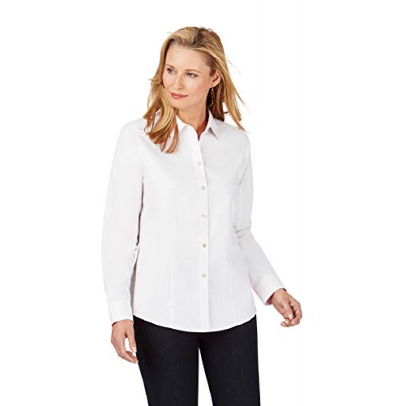 Foxcroft 여성용 Dianna 논아이론 버튼다운 셔츠, 화이트, 12 US