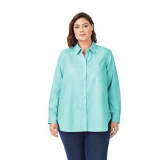Foxcroft 여성용 보이프렌드 긴 소매 솔리드 핀포인트 셔츠