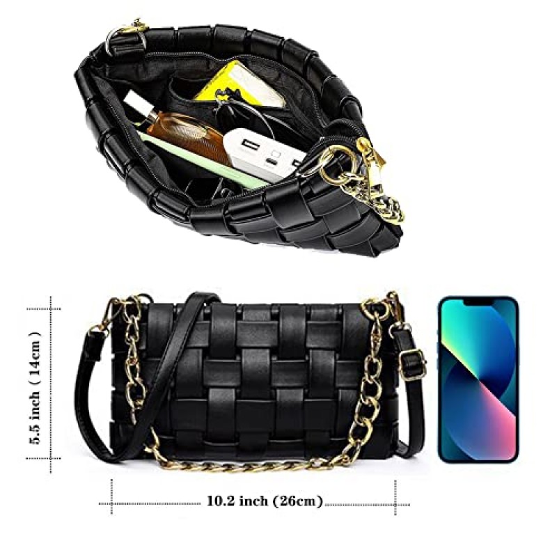 YP 여성 짠 Crossbody 저녁 작은 핸드백 땋은 어깨 가방 체인 메신저 가방과 직조 지갑