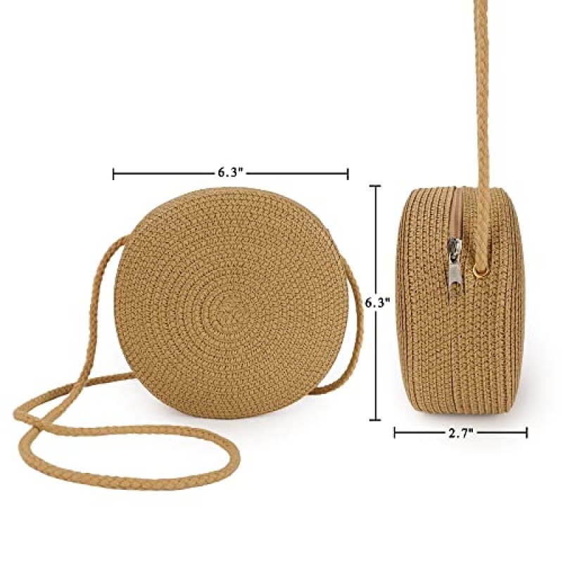 Yomietar Womens Small Round Straw Crossbody Bag 여름용 비치 숄더 백 핸드백 지갑