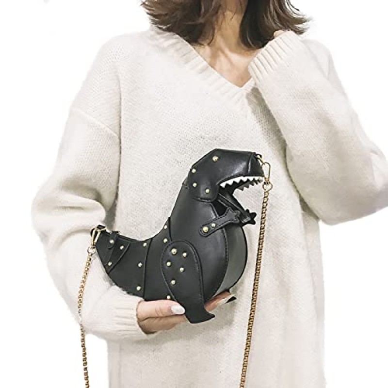 Fozehlad 여성 공룡 모양의 숄더 핸드백 PU 가죽 리벳 지갑 소녀를위한 Stegosaurus CrossBody Bag