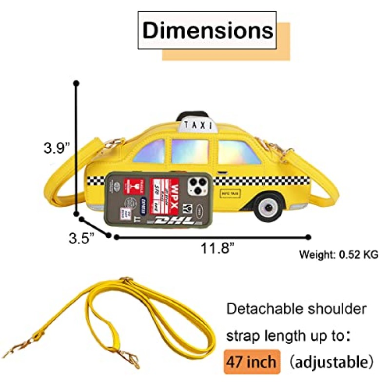 Sunwel 패션 3D NYC 택시 재미 크로스 바디 자동차 모양의 Quicky Bag 숄더 핸드백 여성용 작은 홀수 지갑 (노란색)