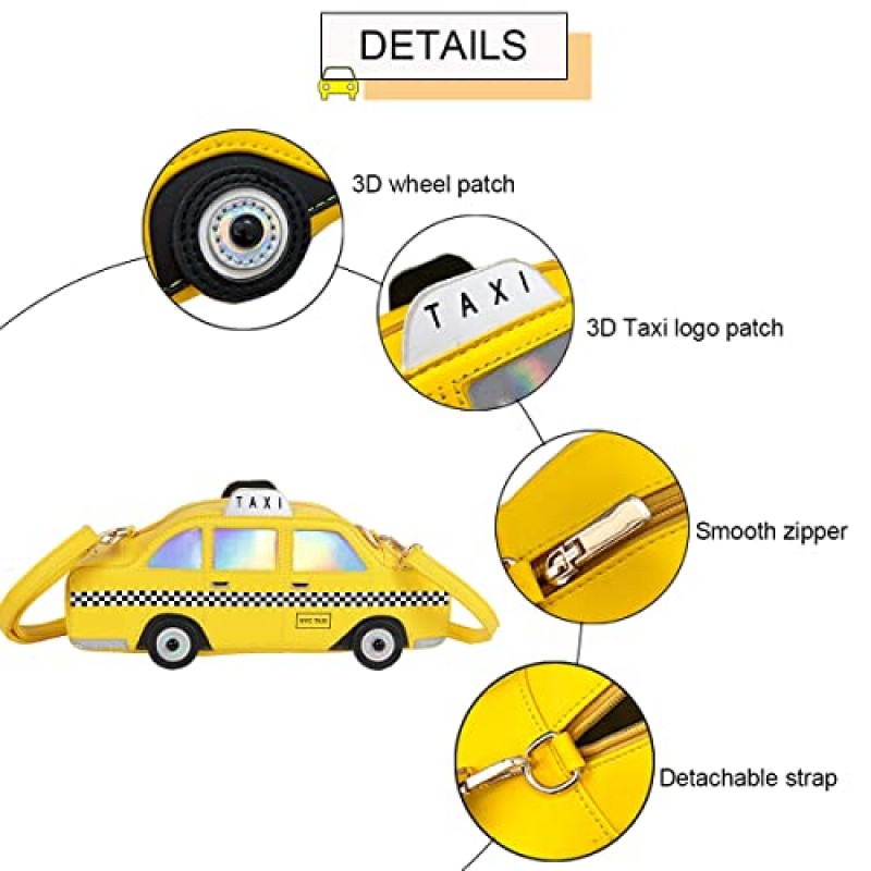 Sunwel 패션 3D NYC 택시 재미 크로스 바디 자동차 모양의 Quicky Bag 숄더 핸드백 여성용 작은 홀수 지갑 (노란색)