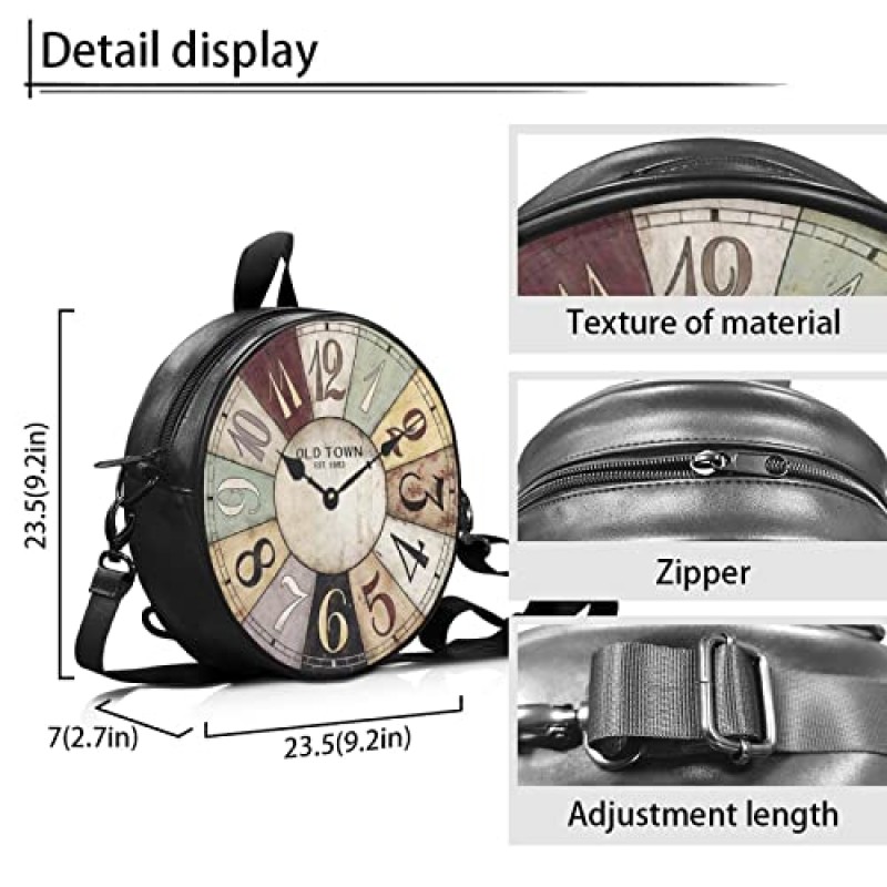 Salabomia 여성 PU 라운드 시계 모양 토트 핸드백 숄더 백, 우아한 휴대용 다기능 가방 지갑 토트 백