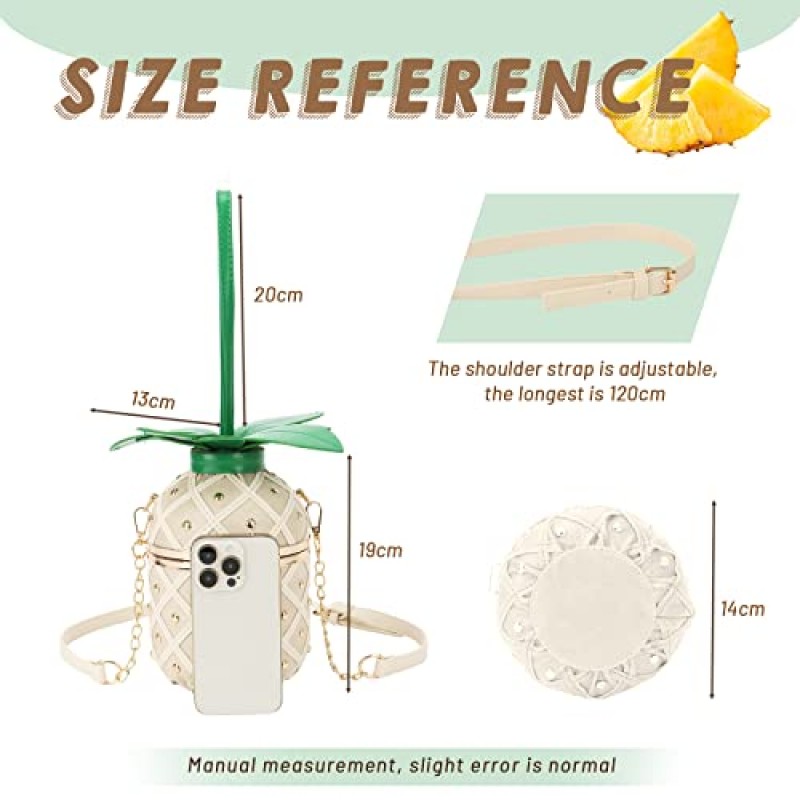 Lanpet 파인애플 모양의 크로스 바디 백 여성용 PU 가죽 리벳 체인 스트랩 숄더 백 토트 핸드백
