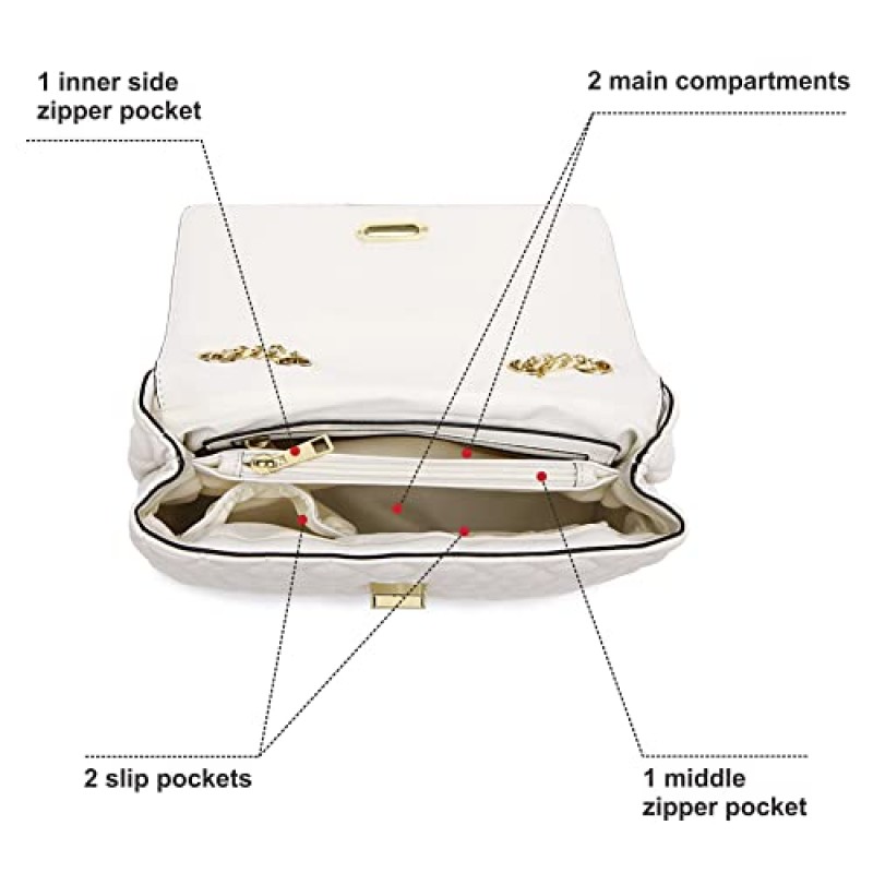 ER.Roulour 여성용 퀼트 크로스바디 백, 플랩 골드 하드웨어 체인 지갑 숄더백이 있는 트렌디한 넉넉한 숄더 핸드백