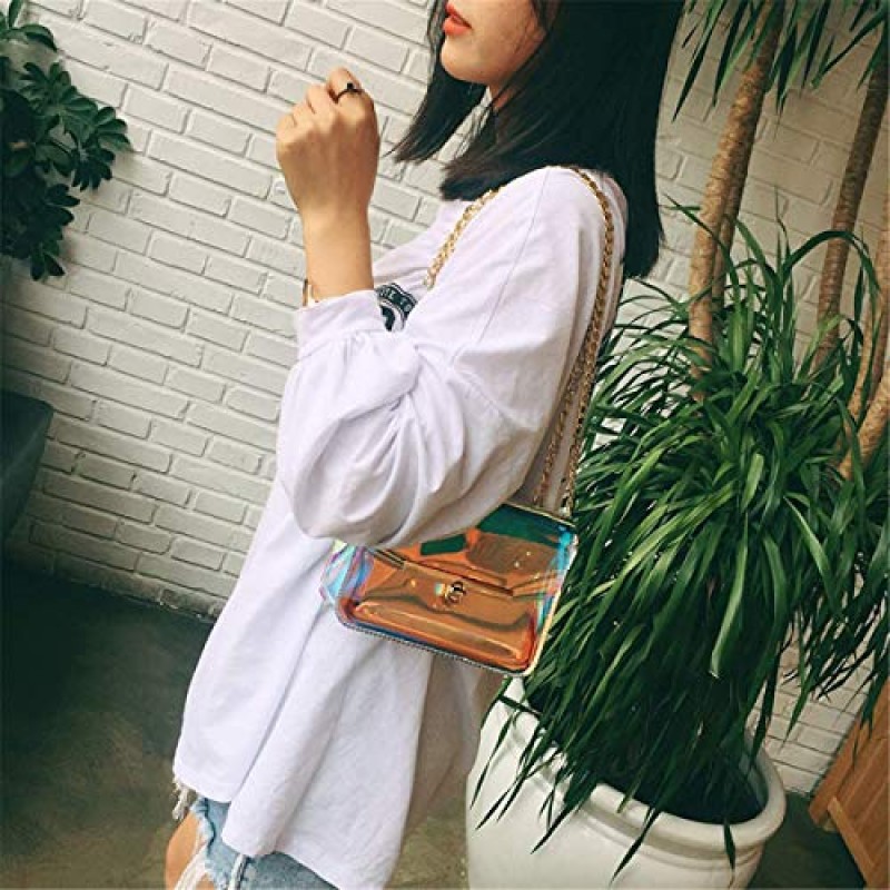 Limmuchi 홀로그램 반짝 이는 클리어 지갑 메신저 백 체인 크로스 바디 숄더 백 (여성 및 소녀 용)