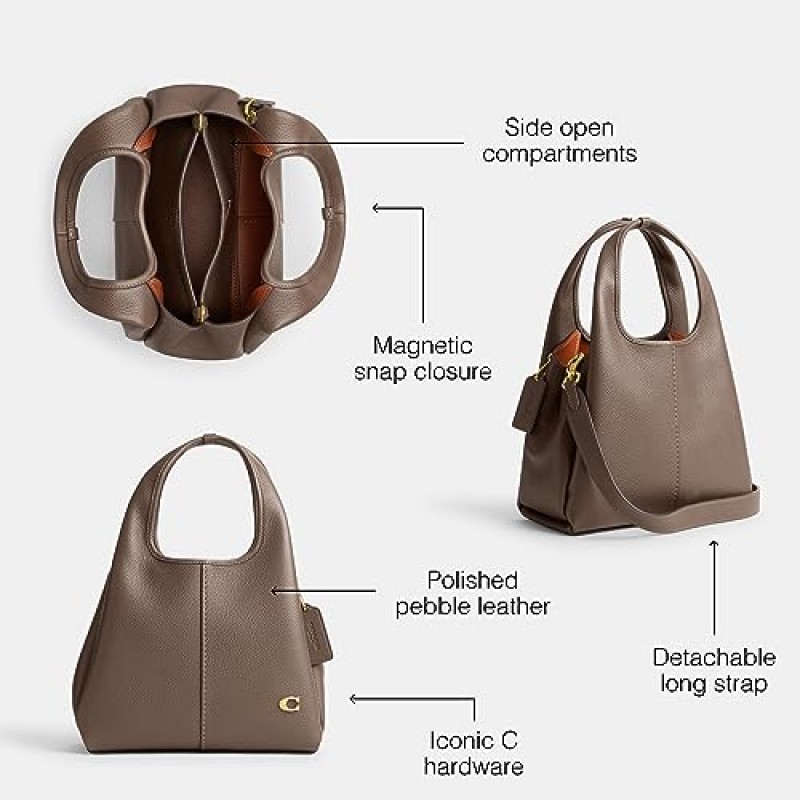 Coach 폴리쉬드 페블 가죽 Lana 숄더백, 다크 스톤