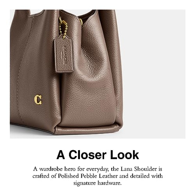 Coach 폴리쉬드 페블 가죽 Lana 숄더백, 다크 스톤