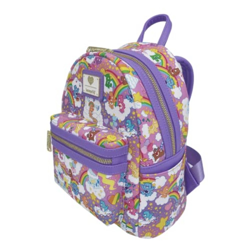 Loungefly Exclusive Care Bears 레인보우 올오버 프린트 더블 스트랩 숄더백