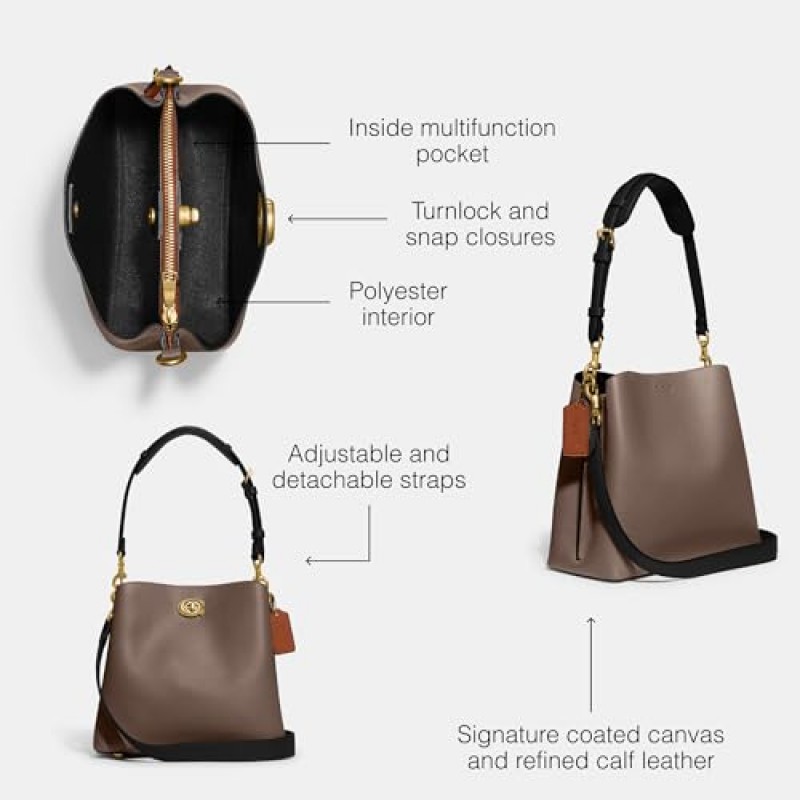 Coach 컬러 블록 가죽 버드나무 버킷