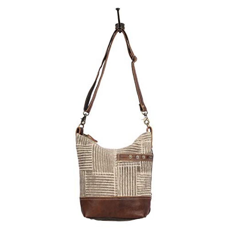 Myra Bag 커피 업사이클 캔버스 & 가죽 숄더백 S-1557