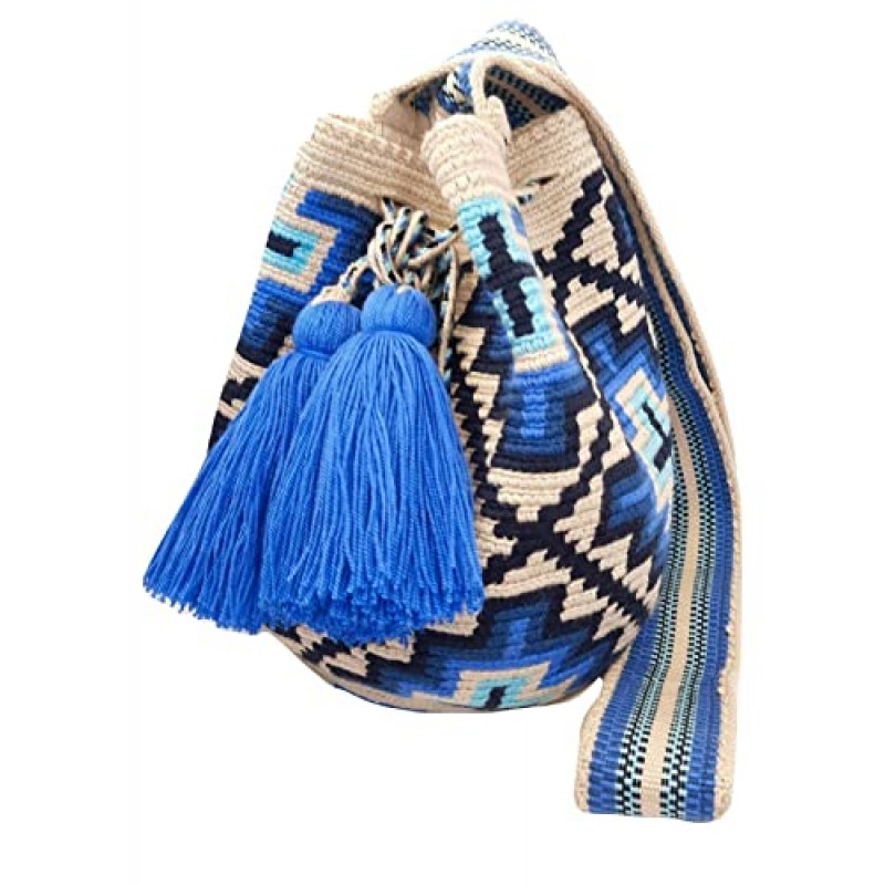 여성용 오리지널 Wayuu Mochila 가방, 콜롬비아 보호 가방, 크고 멋진 술로 손수 제작
