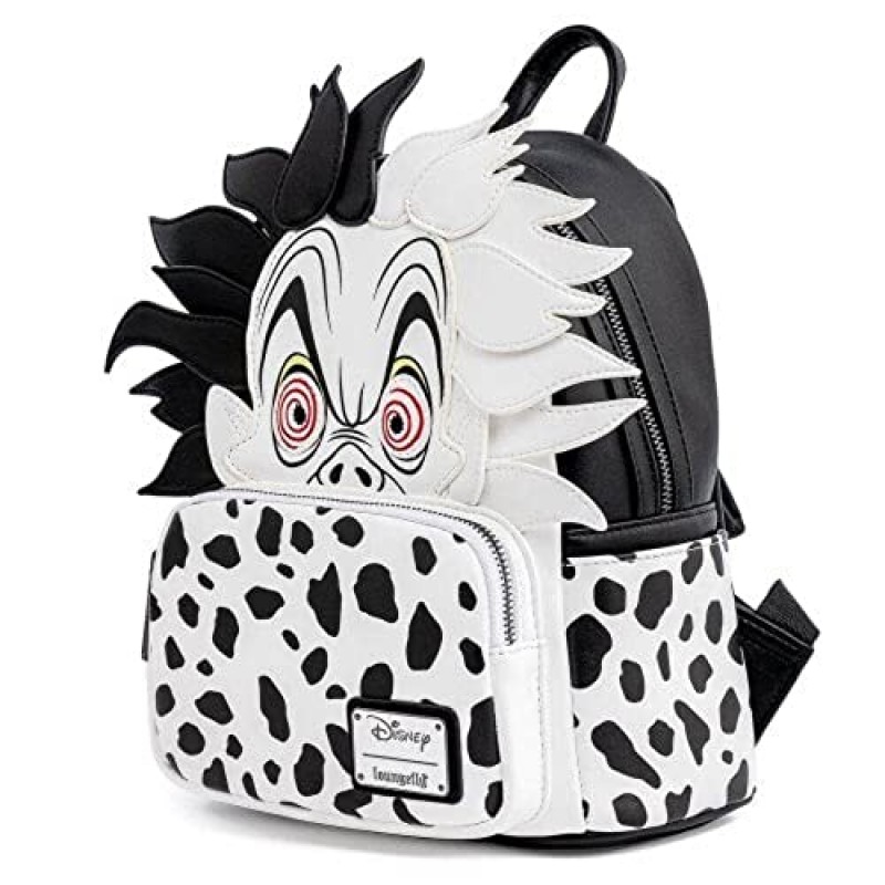 Loungefly 디즈니 악당 Cruella De Vil 스팟 코스프레 여성용 더블 스트랩 숄더백 지갑