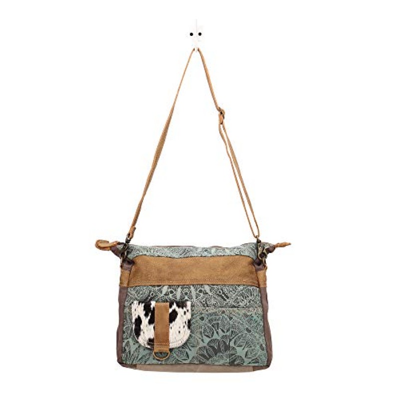 Myra Bag Puerile Upcycled 캔버스 & 소가죽 숄더백 S-1454, 블루