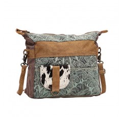 Myra Bag Puerile Upcycled 캔버스 & 소가죽 숄더백 S-1454, 블루