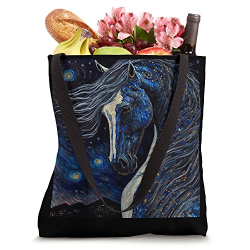 Horse Starry Night 재사용 가능한 다목적 재사용 가능한 캔버스 백 토트백