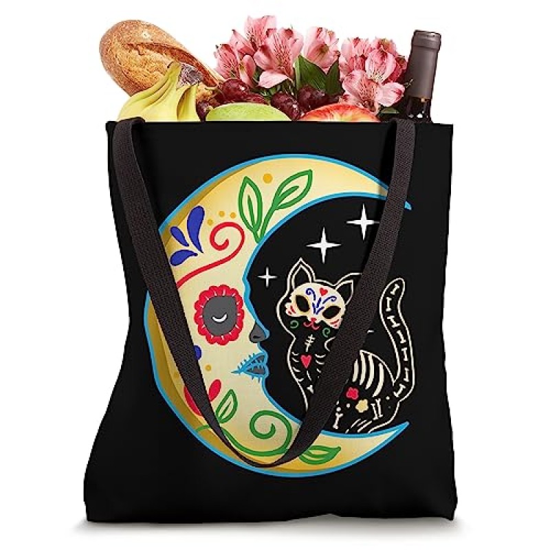 Cat & Moon Sugar Skull Dia de Los Muertos, Day of The Dead 토트백