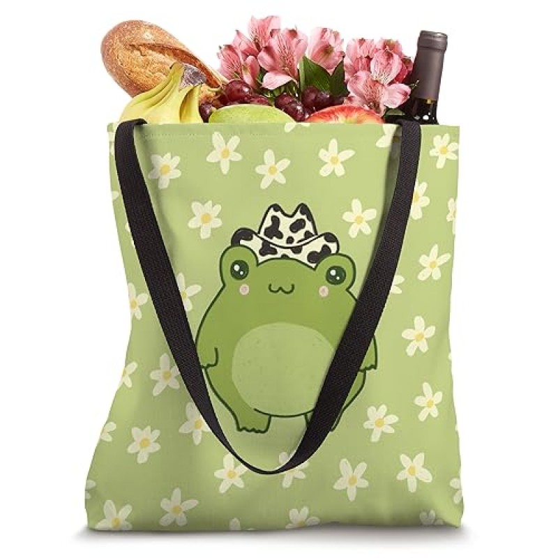 카우보이 모자를 쓴 귀여운 개구리 Kawaii Cottagecore Aesthetic Tote Bag