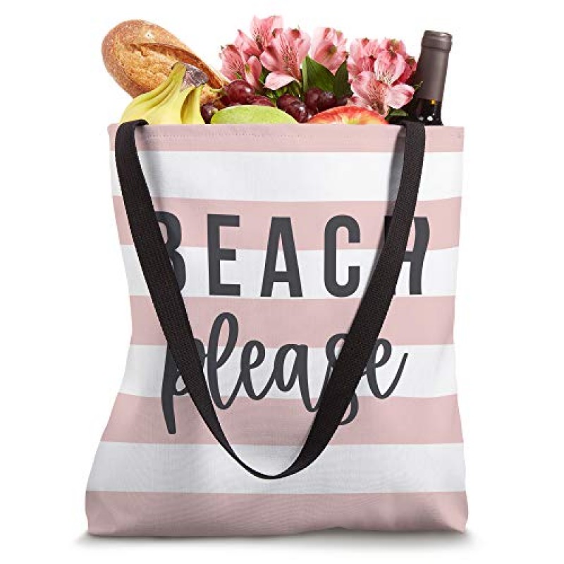 Beach Please - Cute Summer Sayings - 파스텔 로즈 핑크 스트라이프 토트백