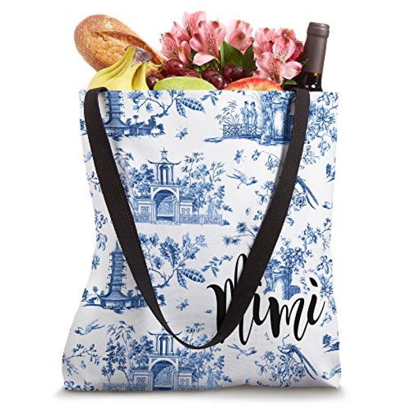 Mimi Gift Blue Chinoiserie Pagoda Toile 맞춤형 선물 토트백
