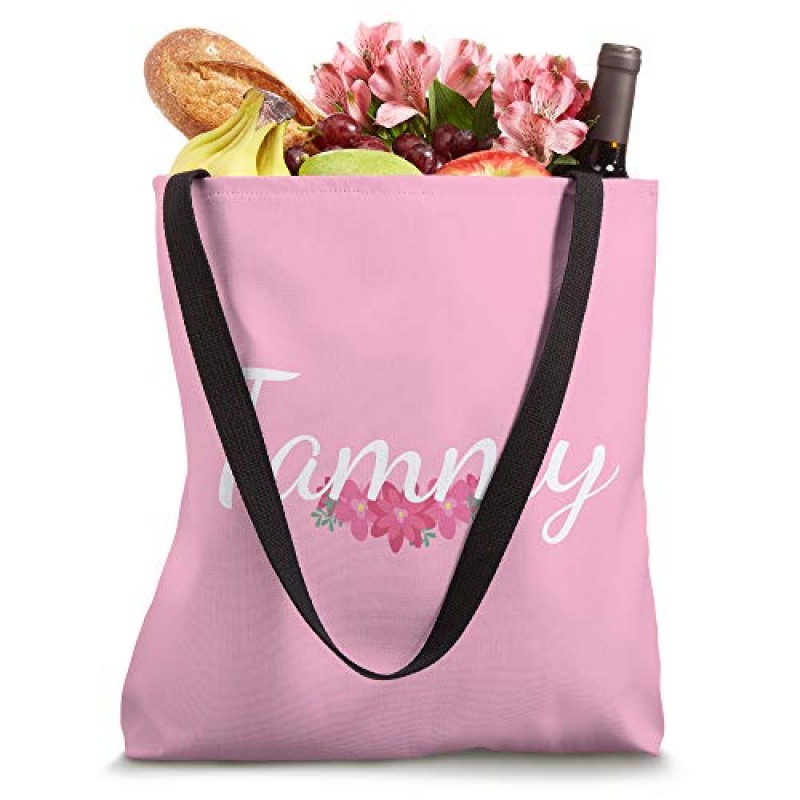 맞춤형 Tammy 선물 맞춤형 이름 꽃 꽃무늬 핑크 토트 백