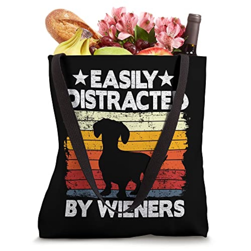 Wieners Doxie Dog 빈티지 닥스훈트 토트 백에 쉽게 주의가 산만해짐
