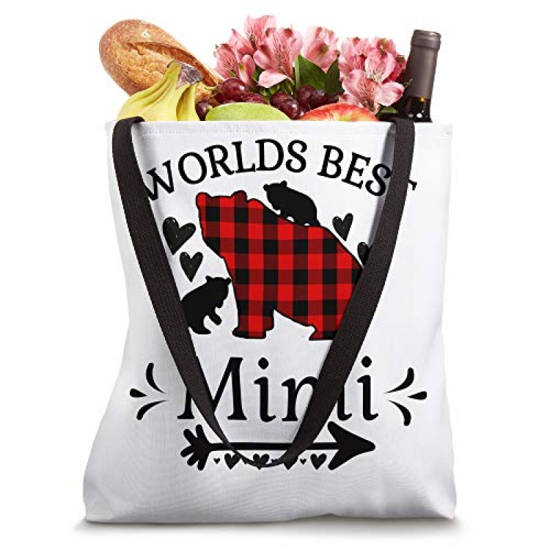 세계 최고의 미미 레드 블랙 체크 무늬 곰과 아기 새끼 토트백