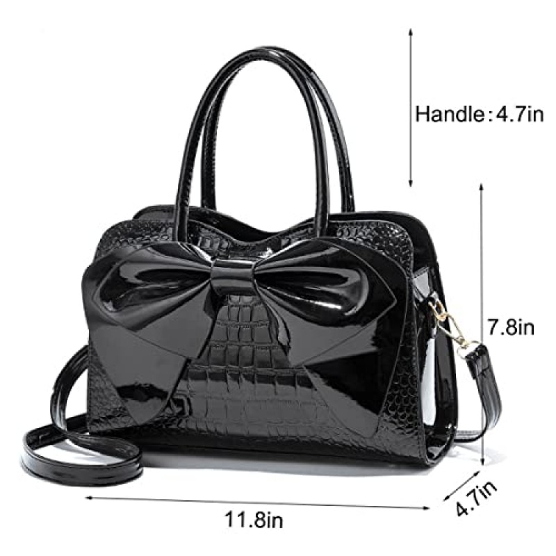 XingChen 반짝 이는 여성 핸드백 특허 가죽 Bowknot 지갑 매력 광택 탑 핸들 Satchel 토트 패션 숄더 백